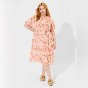 Torrid Midi Chiffon Ruffle Neck Pintuck Dress